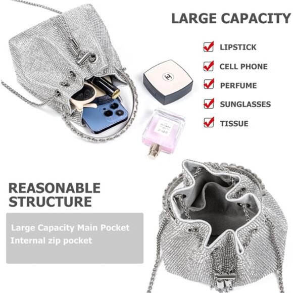 Bling Crystal Rhinestone Purse for Women Sparkly Clutch Handbag Crossbody Bag - Picture 4 of 7